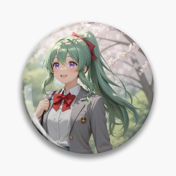 Item preview, Green Haired Anime Schoolgirl with Cherry Blossoms Sakura Spring Art designed and sold by Killington.