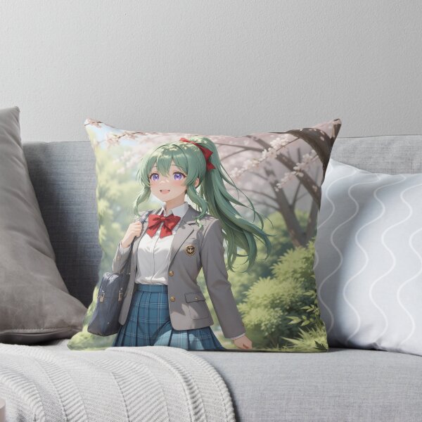Item preview, Green Haired Anime Schoolgirl with Cherry Blossoms Sakura Spring Art designed and sold by Killington.