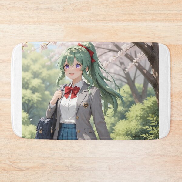 Item preview, Green Haired Anime Schoolgirl with Cherry Blossoms Sakura Spring Art designed and sold by Killington.