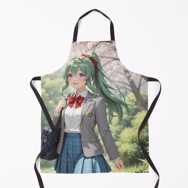 Item preview, Green Haired Anime Schoolgirl with Cherry Blossoms Sakura Spring Art designed and sold by Killington.