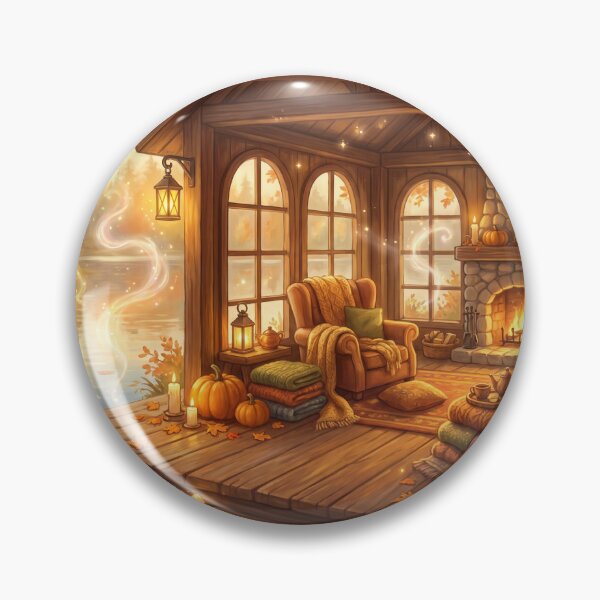 Item preview, Lakeside Book Cabin | Cozy Autumn Reading Escape Wall Art designed and sold by SebastianSpace.