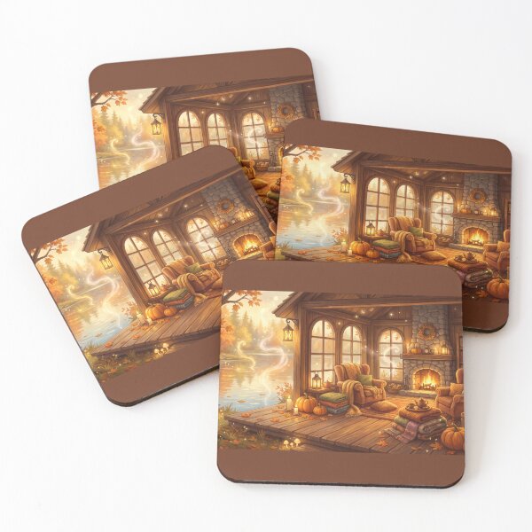 Item preview, Lakeside Book Cabin | Cozy Autumn Reading Escape Wall Art designed and sold by SebastianSpace.