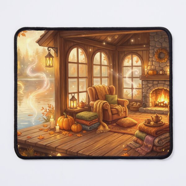Item preview, Lakeside Book Cabin | Cozy Autumn Reading Escape Wall Art designed and sold by SebastianSpace.