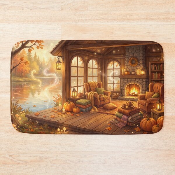 Item preview, Lakeside Book Cabin | Cozy Autumn Reading Escape Wall Art designed and sold by SebastianSpace.
