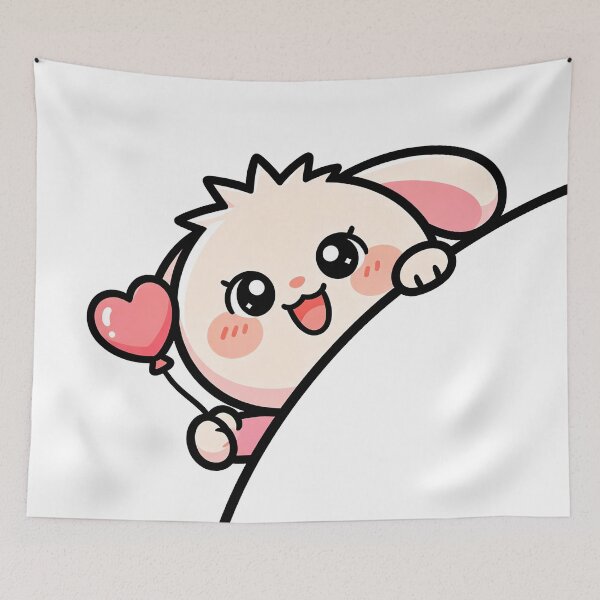 Item preview, Cute Kawaii Bunny Peekaboo with Heart - Adorable Character Art designed and sold by Raloel Art.