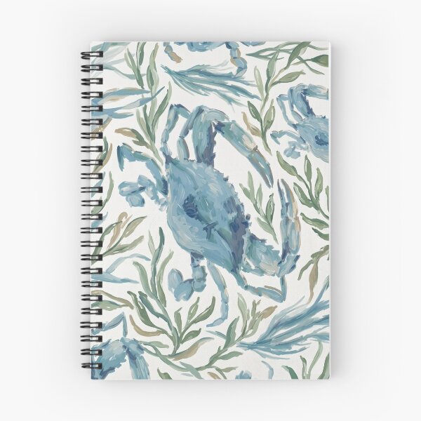 Item preview, Watercolor Blue Crab & Seaweed Pattern — Coastal Nautical Print designed and sold by FawnFeatherCo.