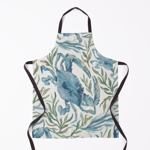 Item preview, Watercolor Blue Crab & Seaweed Pattern — Coastal Nautical Print designed and sold by FawnFeatherCo.