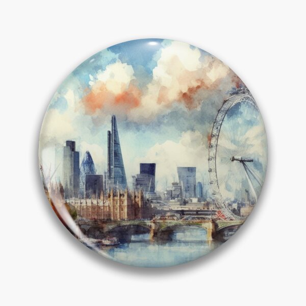 Item preview, London poster in watercolour, skyline, The Shard, Gherkin, Thames, Big Ben,  London, Abstract art piece, beautiful unique London line art designed and sold by Coolparrotgirl.
