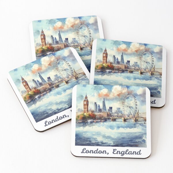 Item preview, London poster in watercolour, skyline, The Shard, Gherkin, Thames, Big Ben,  London, Abstract art piece, beautiful unique London line art designed and sold by Coolparrotgirl.