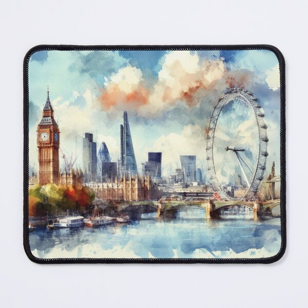 Item preview, London poster in watercolour, skyline, The Shard, Gherkin, Thames, Big Ben, London, Abstract art piece, beautiful unique London line art designed and sold by Coolparrotgirl.