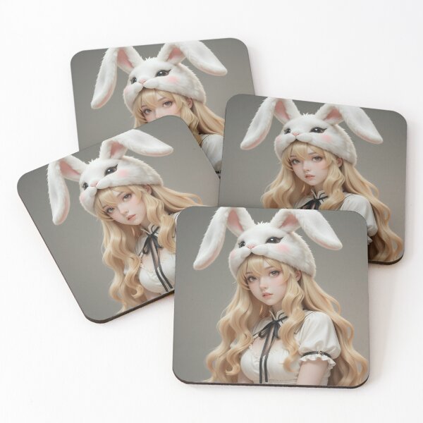 Item preview, Elegant Blonde Anime Bunny Girl Fluffy White Rabbit Hat Portrait designed and sold by Killington.