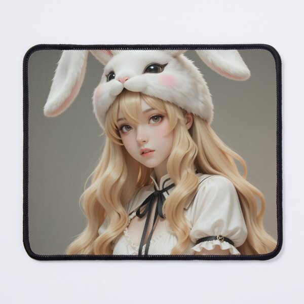 Item preview, Elegant Blonde Anime Bunny Girl Fluffy White Rabbit Hat Portrait designed and sold by Killington.