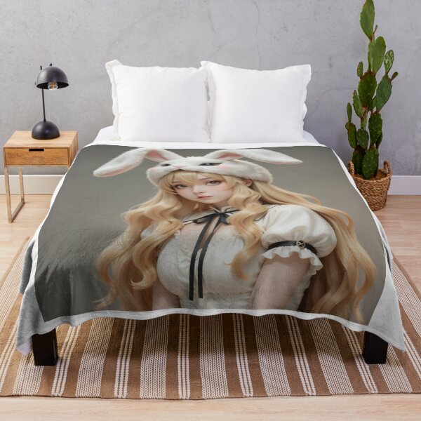 Item preview, Elegant Blonde Anime Bunny Girl Fluffy White Rabbit Hat Portrait designed and sold by Killington.