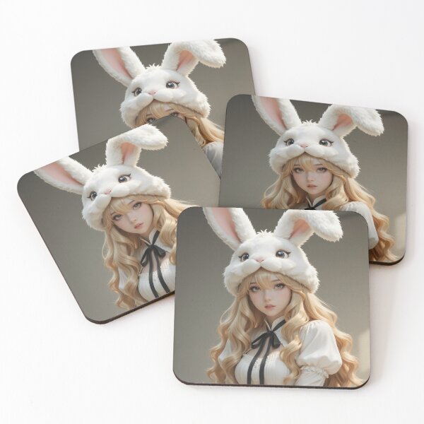 Item preview, Blonde Anime Bunny Girl Fluffy White Rabbit Hat Portrait designed and sold by Killington.