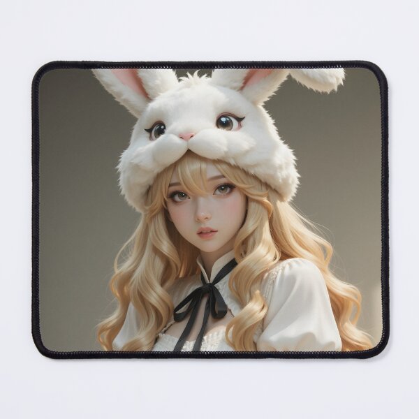 Item preview, Blonde Anime Bunny Girl Fluffy White Rabbit Hat Portrait designed and sold by Killington.
