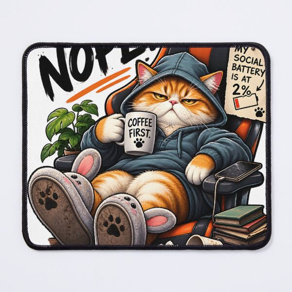 Item preview, "Nope. Coffee First." - Grumpy Gamer Cat with Low Social Battery designed and sold by tomsze12.