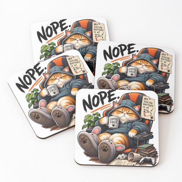 Item preview, "Nope. Coffee First." - Grumpy Gamer Cat with Low Social Battery designed and sold by tomsze12.