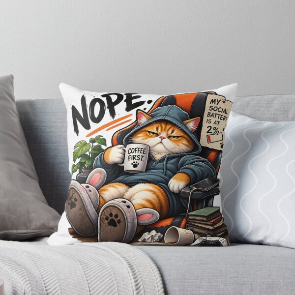 Item preview, "Nope. Coffee First." - Grumpy Gamer Cat with Low Social Battery designed and sold by tomsze12.