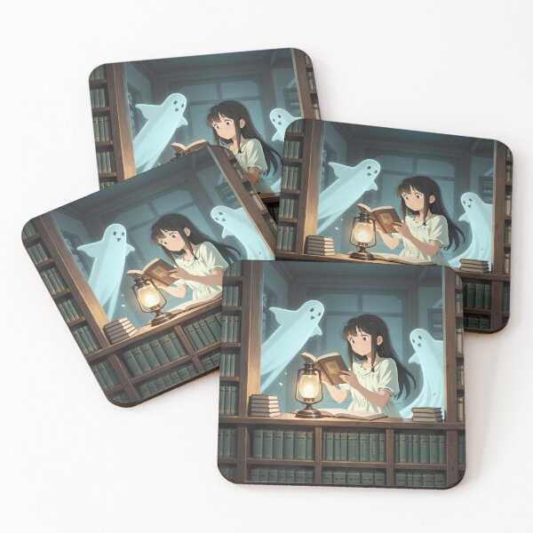 Item preview, Haunted Library Anime Girl Cute Ghosts and Magical Lantern designed and sold by Killington.