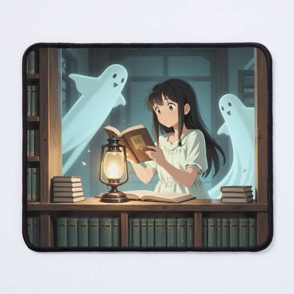 Item preview, Haunted Library Anime Girl Cute Ghosts and Magical Lantern designed and sold by Killington.
