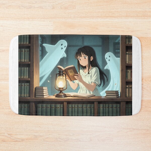 Item preview, Haunted Library Anime Girl Cute Ghosts and Magical Lantern designed and sold by Killington.