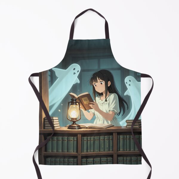 Item preview, Haunted Library Anime Girl Cute Ghosts and Magical Lantern designed and sold by Killington.