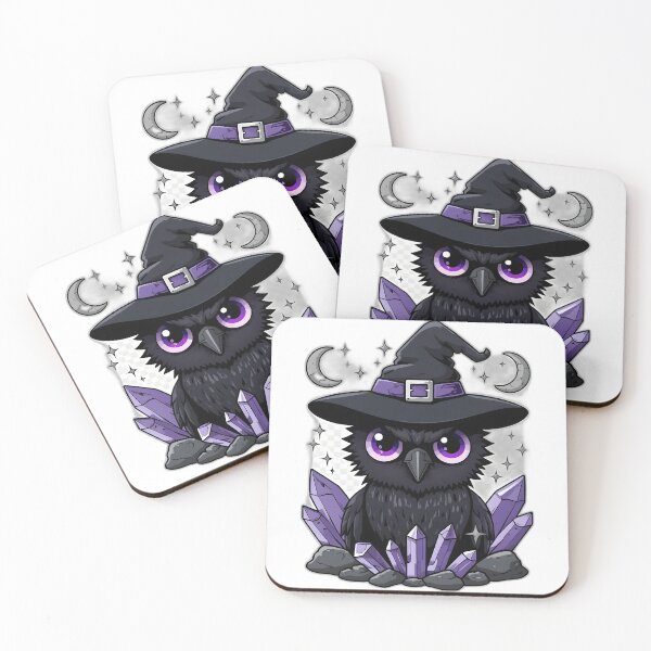 Item preview, Cute Witch Crow with Purple Crystals & Crescent Moons | Kawaii Gothic Raven | Witchcore Magic Aesthetic designed and sold by dreamz-world.