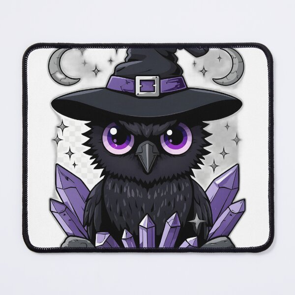 Item preview, Cute Witch Crow with Purple Crystals & Crescent Moons | Kawaii Gothic Raven | Witchcore Magic Aesthetic designed and sold by dreamz-world.