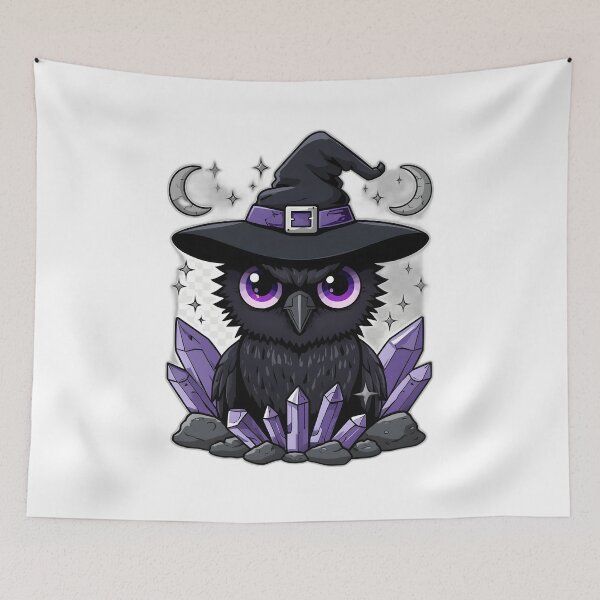 Item preview, Cute Witch Crow with Purple Crystals & Crescent Moons | Kawaii Gothic Raven | Witchcore Magic Aesthetic designed and sold by dreamz-world.