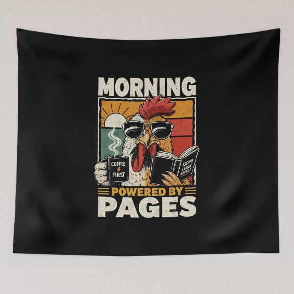 Item preview, Morning Powered by Pages – Coffee and Book Lover Vintage Design designed and sold by StockAnime.