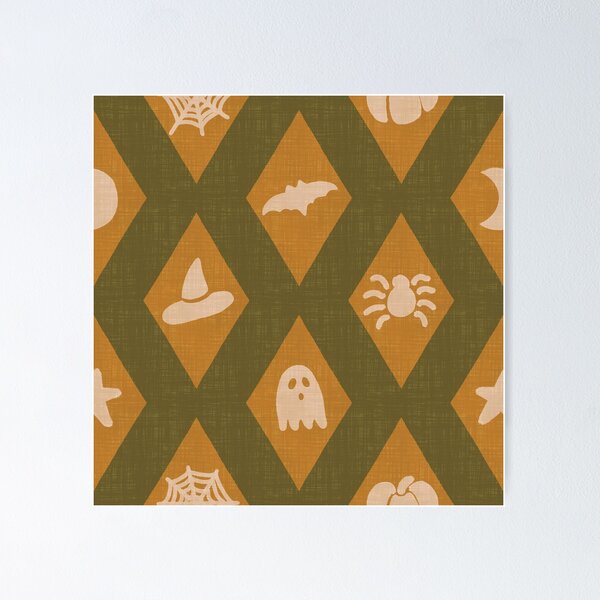 Item preview, Ghouls & Co - Retro Whimsigoth Halloween Diamonds Olive Pink Orange designed and sold by DesigndN.