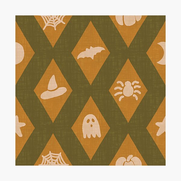 Item preview, Ghouls & Co - Retro Whimsigoth Halloween Diamonds Olive Pink Orange designed and sold by DesigndN.