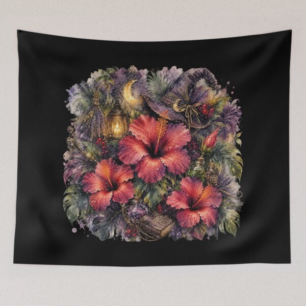 Item preview, Witch Garden Hibiscus | Gothic Tropical Botanical Art | Dark Watercolor Floral designed and sold by IamNolmo.