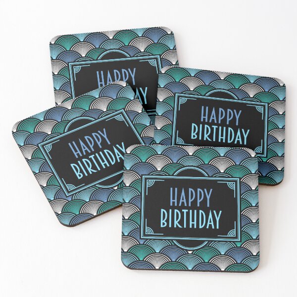 Item preview, Happy Birthday - Art Deco Fans Blue Teal designed and sold by Pinkdeer Designs.