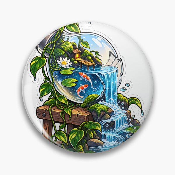 Item preview,  Fish Pond in Light Bulb – Waterfall Nature Fantasy Art designed and sold by GenZStickerHub1.