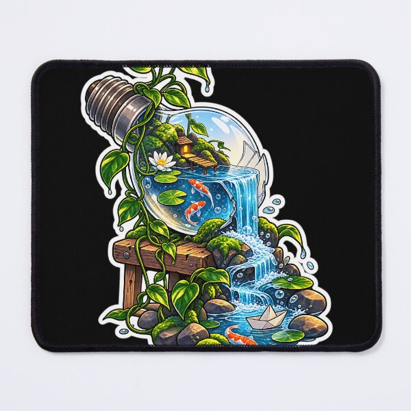 Item preview, Fish Pond in Light Bulb – Waterfall Nature Fantasy Art designed and sold by GenZStickerHub1.