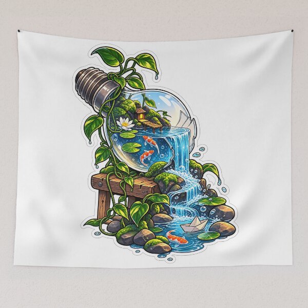 Item preview,  Fish Pond in Light Bulb – Waterfall Nature Fantasy Art designed and sold by GenZStickerHub1.