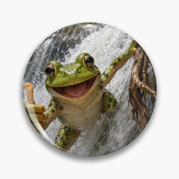 Item preview, A frog, going over a waterfall, says "Never give up!".  designed and sold by me-me-me74.
