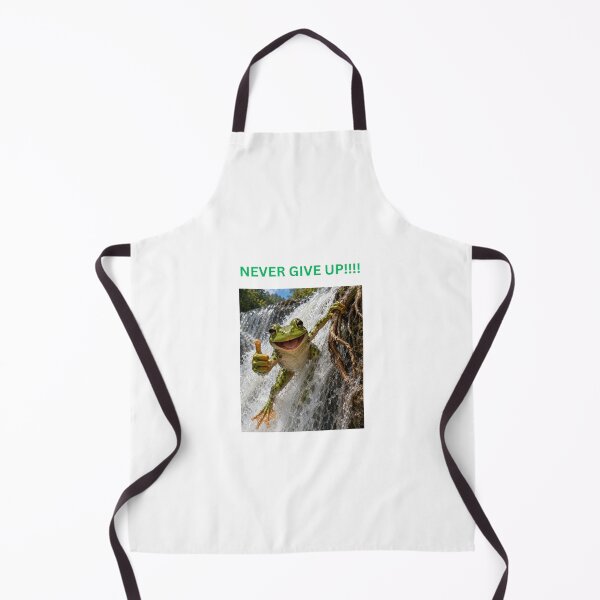Item preview, A frog, going over a waterfall, says "Never give up!". designed and sold by me-me-me74.