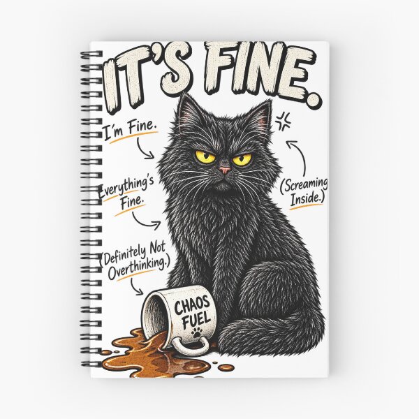 Item preview, It's Fine Everything's Fine Chaos Fuel Funny Black Cat T-Shirt designed and sold by konfikkonfik.