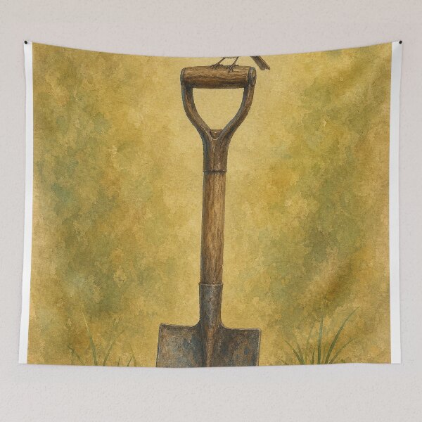 Item preview, Robin on a Garden Spade Watercolour designed and sold by GoldenHourWalls.