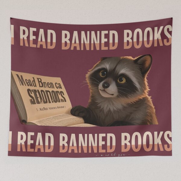Item preview, I Read Banned Books Cute Raccoon Reader | Funny Intellectual Animal Typography designed and sold by BLUESKY11a.