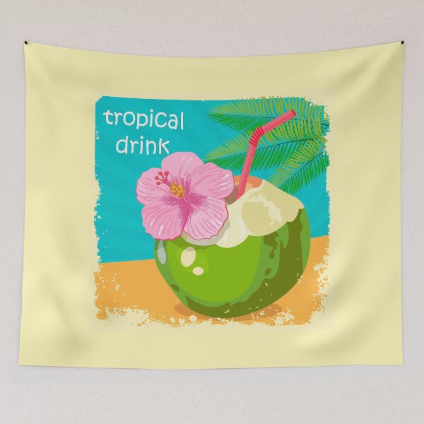 Item preview, Coconut and tropical drink in retro style. designed and sold by Zhanna LL.