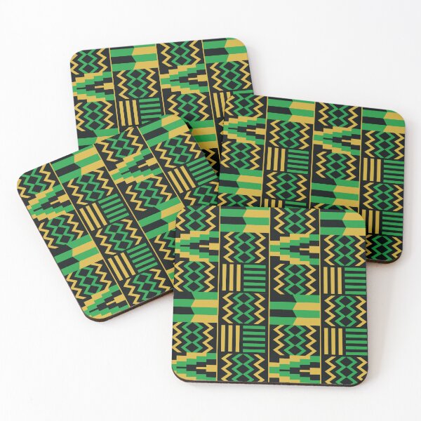 Artikelvorschau, Kente-Muster in Gold und Grün | Ghanaische Textilien entworfen und verkauft von MammothArt.