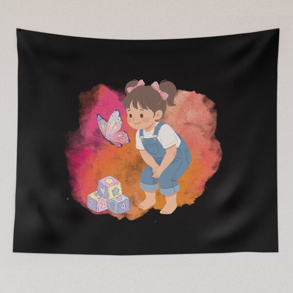 Item preview, Little Girl and Butterfly – Whimsical Childhood & Nature Design designed and sold by CREATIVE HIVE.