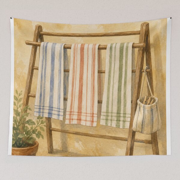 Item preview, Towels on the Drying Rack Watercolour designed and sold by GoldenHourWalls.