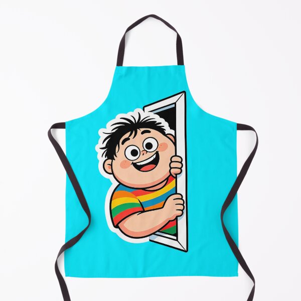 Item preview, Cheerful Rainbow Shirt Boy Peeking Door Cartoon Art designed and sold by Outlet Raloel.
