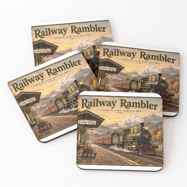 Item preview, Railway Rambler – Vintage Steam Train Travel Poster designed and sold by ASABCreative.
