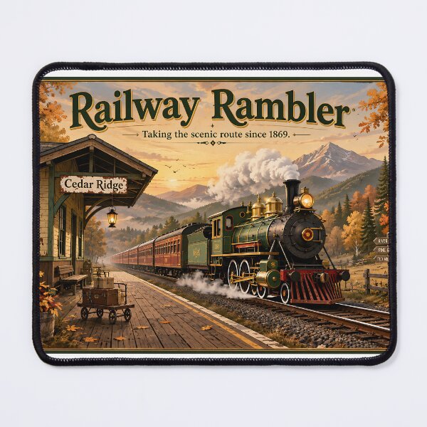 Item preview, Railway Rambler – Vintage Steam Train Travel Poster designed and sold by ASABCreative.