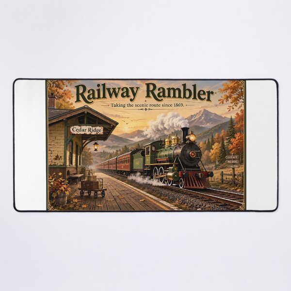 Item preview, Railway Rambler – Vintage Steam Train Travel Poster designed and sold by ASABCreative.